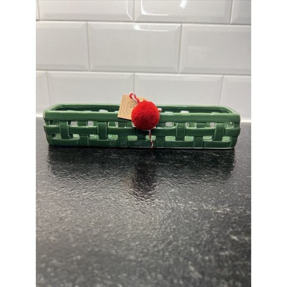 Mud Pie Ceramic Forest Green Woven Cracker Candy Dish Christmas 12”‎ - Picture 2 of 6